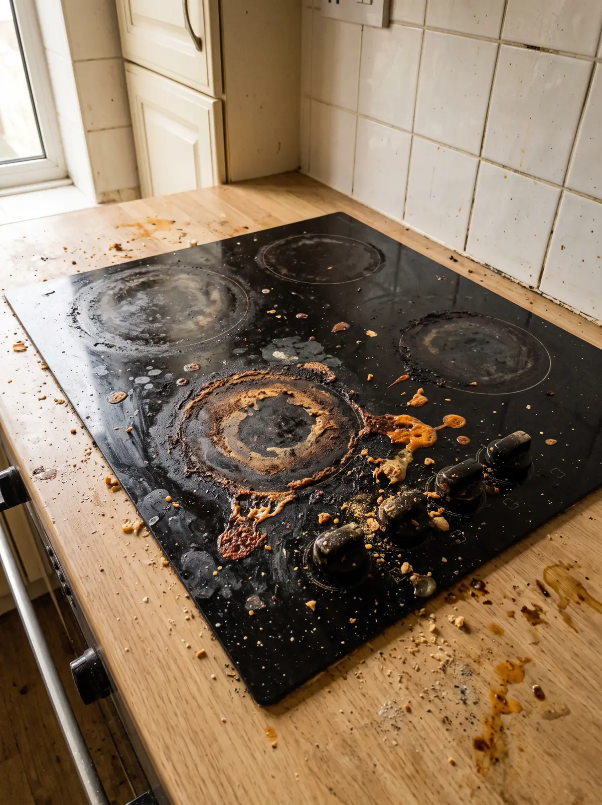 A hob before and after cleaning.